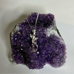 Amethyst Fairy Shaped Gemstone Pendant Sterling Silver 20 inch Chain